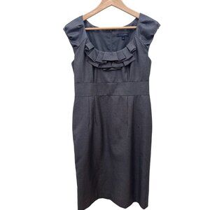 Banana Republic Gray Cap Sleeve Dress, Ruffle Front, Zip Back Size 6